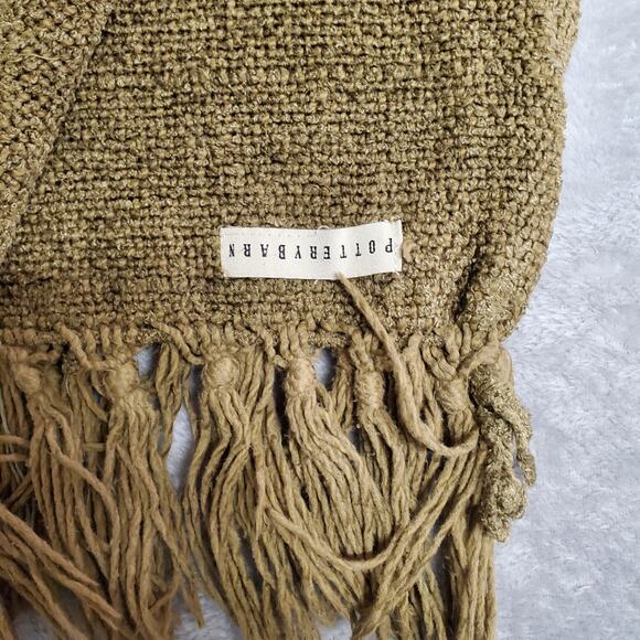 Pottery Barn Nubby Chenille Throw Olive Green Fringe 58x50 Sofa Chair Blanket - Picture 3 of 13